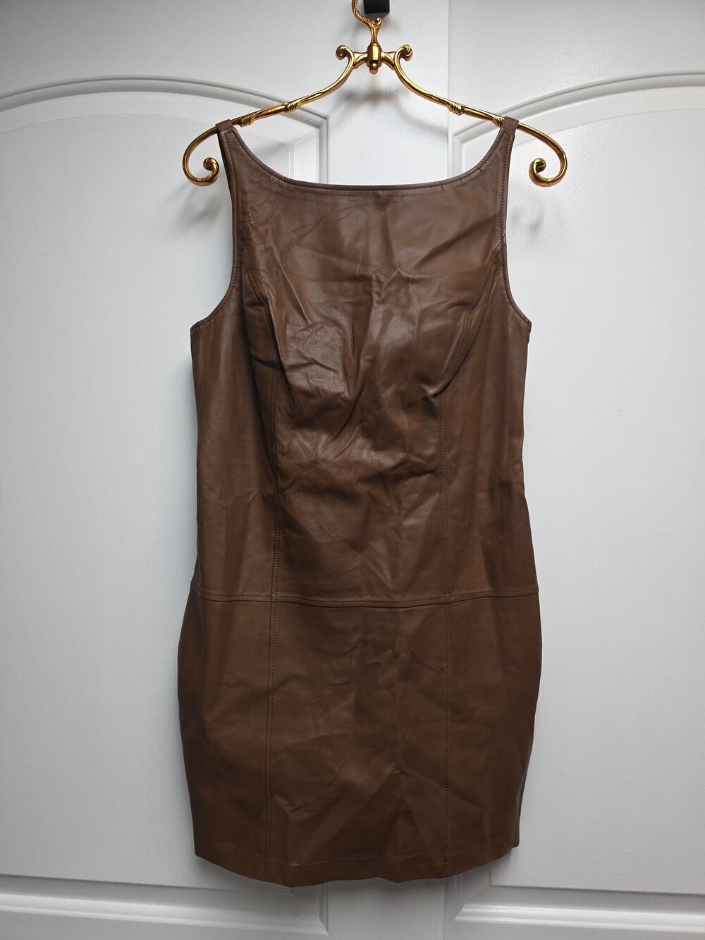 SUSANA MONACO 100% Brown Lamb Leather Sleeveless Dress Size 6